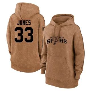 Women's San Antonio Spurs Tre Jones Brown 2023 Salute to Service Pullover Hoodie